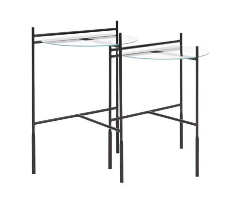 Zwei stilvolle Beistelltische Luxus Tisch Glastisch Blumenständer Metall