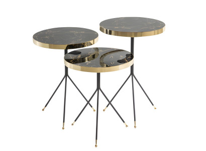 Elegante Beistelltische mit schwarzer Tischplatte und goldener Umrandung