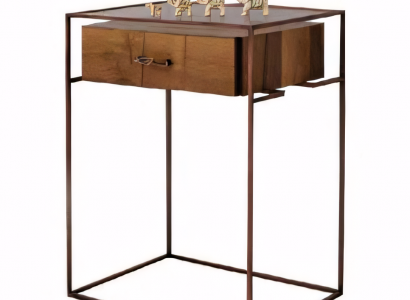 Moderner Konsolentisch aus Holz und Glas mit eleganter Beleuchtung