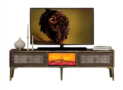 Der TV-Lowboard mit Flammeneffekt schafft eine gemütliche Atmosphäre