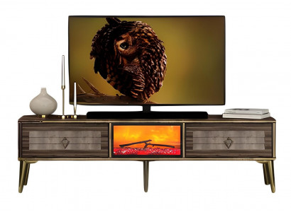 Der TV-Lowboard mit Flammeneffekt schafft eine gemütliche Atmosphäre