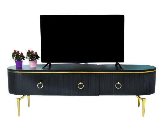 Schwarzer TV-Lowboard mit fließenden Formen und eleganten Linien