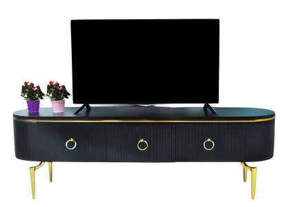 Schwarzer TV-Lowboard mit fließenden Formen und eleganten Linien