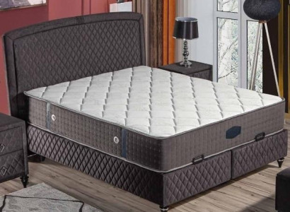 Schwarzes Textil-Holz Bett mit Matratze modern und elegant