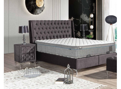 Schwarzes Bett mit Matratze aus Textil und Edelstahl, modernes Design