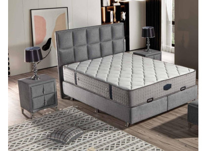 Graues Bett mit Matratze aus Textil und Edelstahl, modernes Design