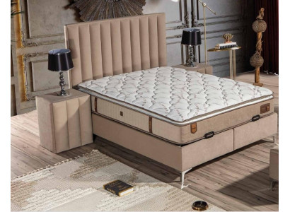 Elegantes Beiges Bett mit Matratze aus Textil und Edelstahl