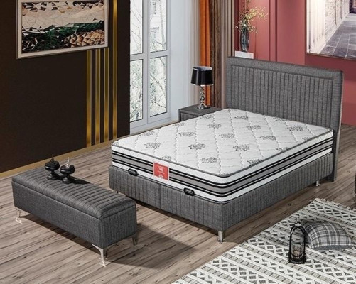 Modernes Graues Bett mit Matratze aus Textil und Edelstahl