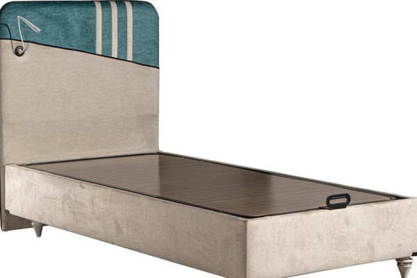 Modernes Bett mit Matratze aus Holz und Textil in Beige