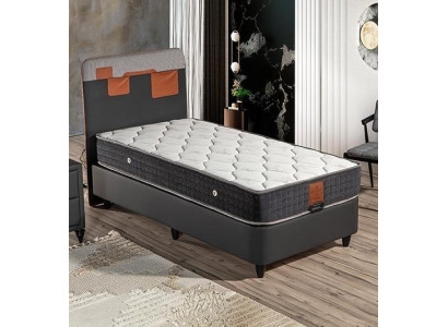 Schwarzes Holz-Textil Bett mit Matratze modern und elegant