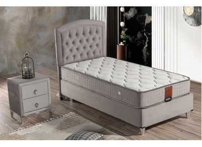 Elegantes graues Bett mit Matratze aus Textil und Edelstahl