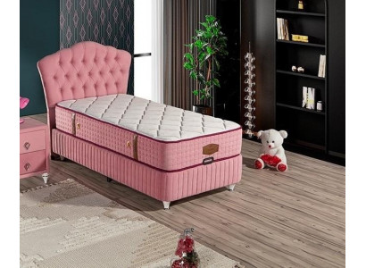 Rosa Bett mit Matratze aus Textil und Holz modern