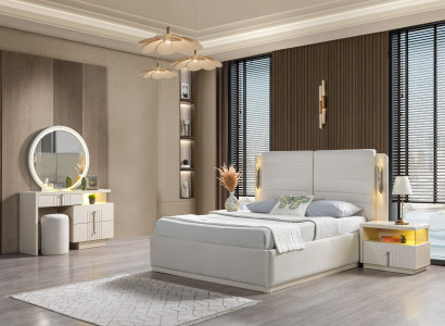 Polsterbett Schlafzimmer 2 Nachttische modern elegant 5tlg Set