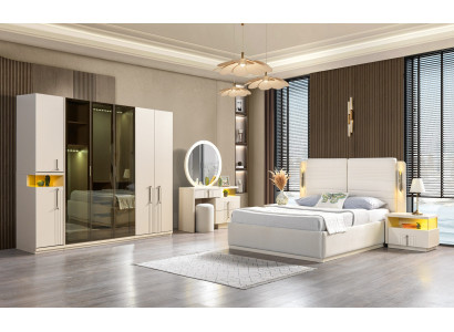 Komplettes Schlafzimmer Set modern Bett Kleiderschrank Nachttische