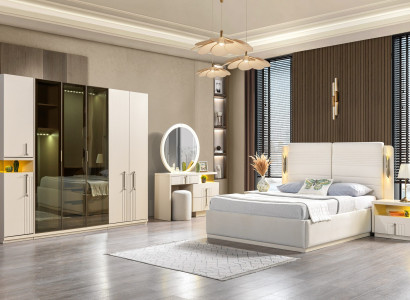 Komplettes Schlafzimmer Set modern Bett Kleiderschrank Nachttische