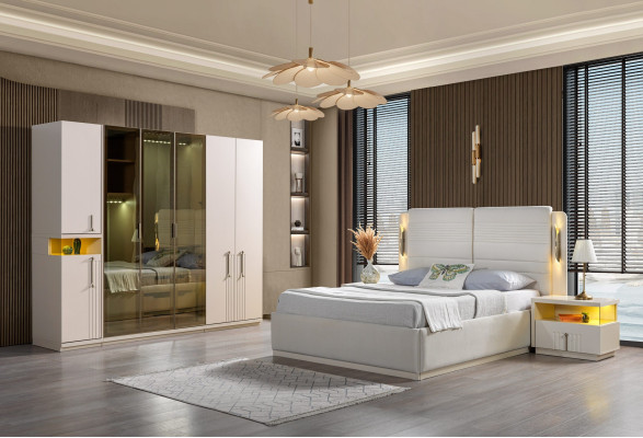 Komplettes Schlafzimmer Set Bett Kleiderschrank Nachttische 4tlg