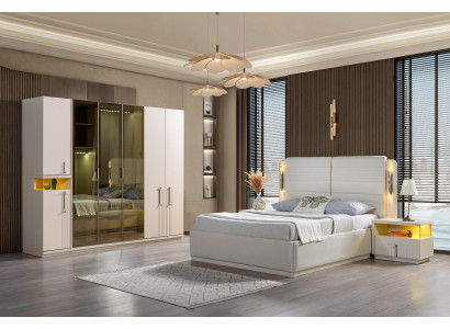 Komplettes Schlafzimmer Set Bett Kleiderschrank Nachttische 4tlg