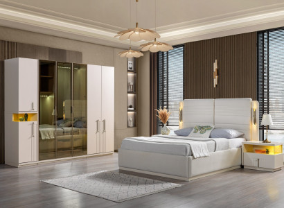 Komplettes Schlafzimmer Set Bett Kleiderschrank Nachttische 4tlg