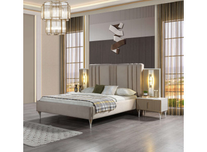 Schlafzimmer 3tlg. Bett + Nachttische Möbel Set elegant