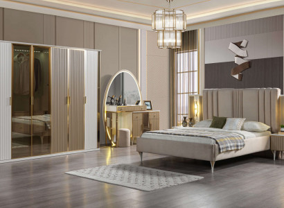 Bett mit Nachttischen Schlafzimmer Set 6-teilig modern