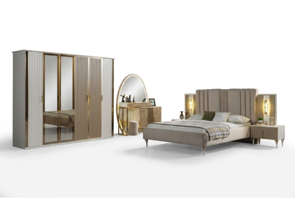 Bett mit Nachttischen Schlafzimmer Set 6-teilig modern