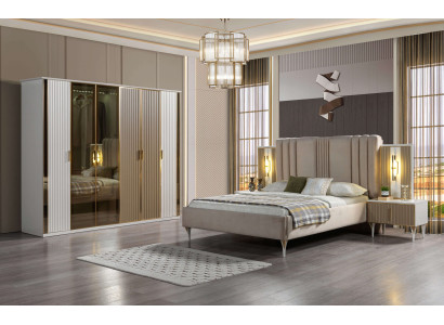 Schlafzimmer Set Bett 2 Nachttische Kleiderschrank modern 4tlg