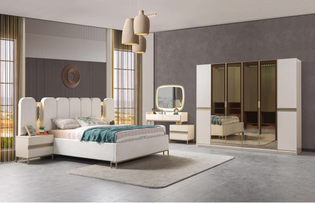 Komplettes Schlafzimmer Set 6tlg Bett Schrank Nachttische modern