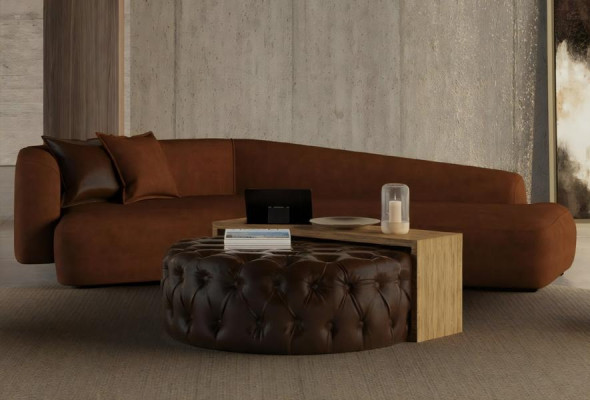 Wohnzimmerset Sofa Couchtisch und Hocker in modernem Design