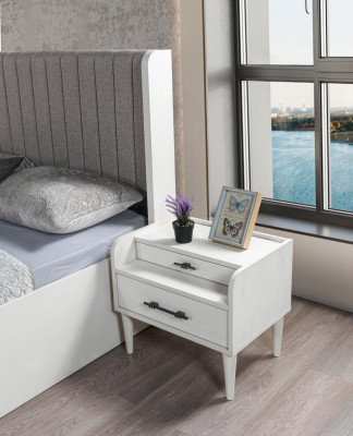 Nachttisch Holz Weiß Schlafzimmer modern kompakt Beistelltisch