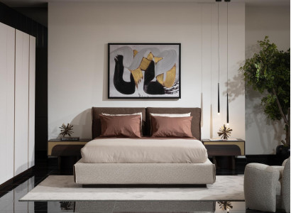 Elegantes Schlafzimmer Set Braun Holz Textil mit Bett und Nachttischen