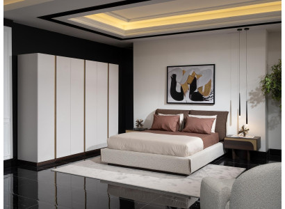 Elegantes Schlafzimmer Set aus Holz und Textil in Braun