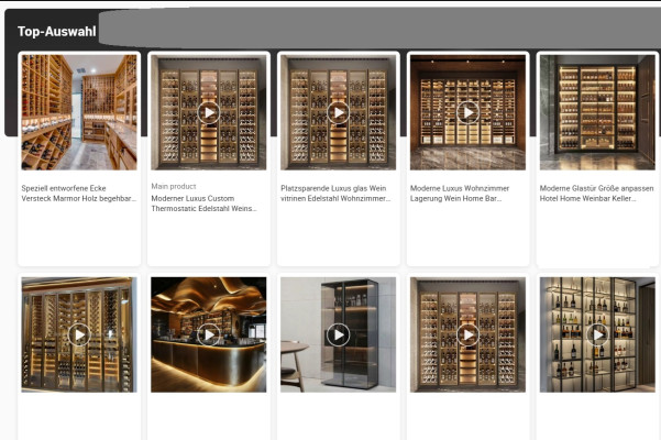 Eleganter Weinschrank aus Edelstahl in Gold mit Doppeltemperaturzone