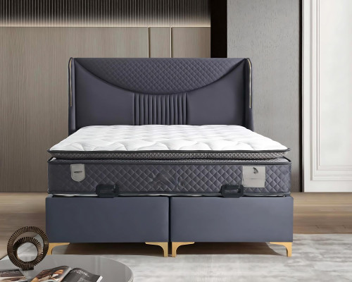 Grau modernes Bett mit Matratze aus Textil und Holz