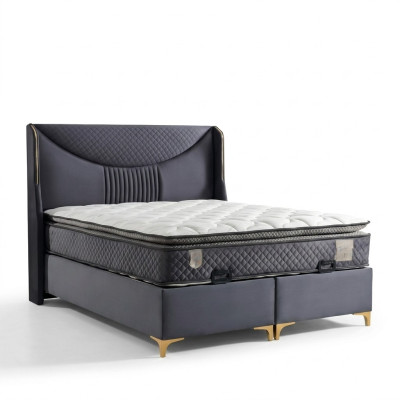 Grau modernes Bett mit Matratze aus Textil und Holz