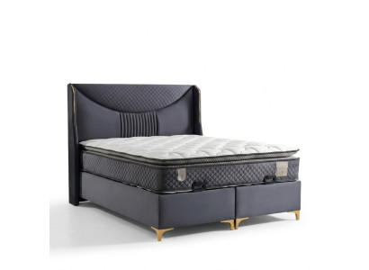 Grau modernes Bett mit Matratze aus Textil und Holz