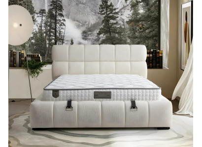 Elegantes Blaues Bett mit Matratze aus Textil und Holz