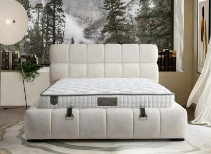 Elegantes Blaues Bett mit Matratze aus Textil und Holz