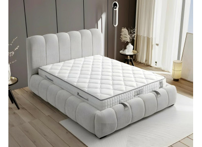 Weißes modernes Bett aus Textil mit hochwertiger Matratze