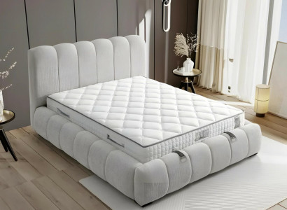 Weißes modernes Bett aus Textil mit hochwertiger Matratze