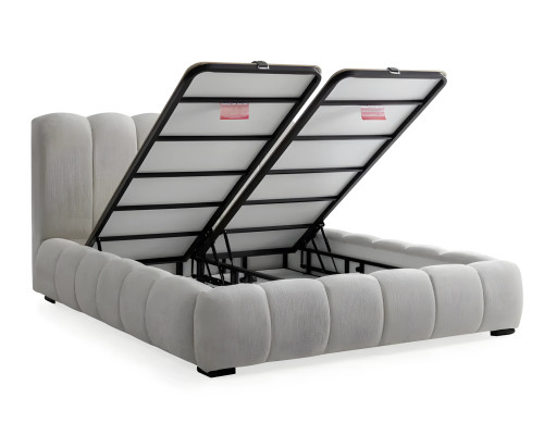 Weißes modernes Bett aus Textil mit hochwertiger Matratze