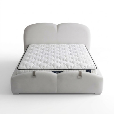 Weißes modernes Bett mit Matratze aus Textil und Holz