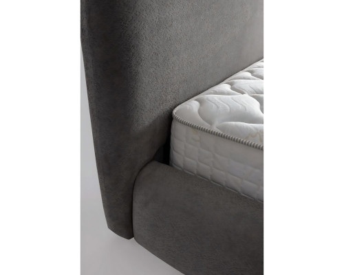 Elegantes graues Bett mit Matratze aus Textil und Holz