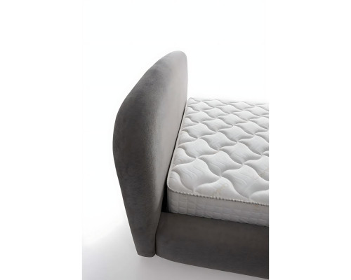 Elegantes graues Bett mit Matratze aus Textil und Holz