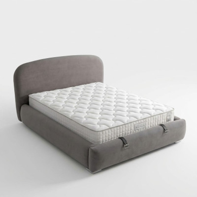 Elegantes graues Bett mit Matratze aus Textil und Holz