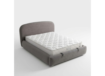 Elegantes graues Bett mit Matratze aus Textil und Holz