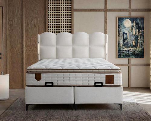 Elegantes weißes Bett mit Matratze in modernem Design