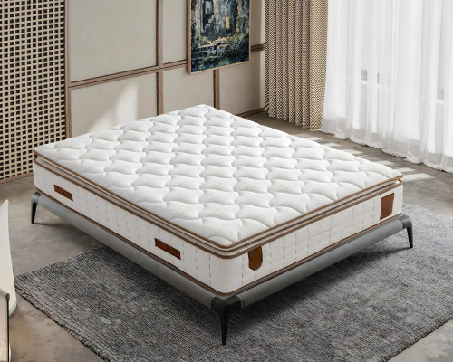 Graues Bett mit Matratze aus Textil und Holz, modernes Design