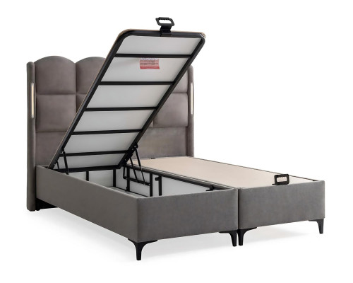 Graues Bett mit Matratze aus Textil und Holz, modernes Design