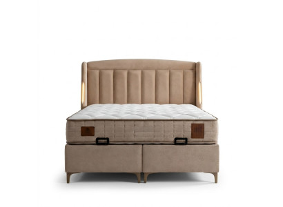 Elegantes braunes Bett mit Matratze aus Textil und Holz