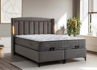Elegantes graues Bett mit Matratze aus Textil und Holz